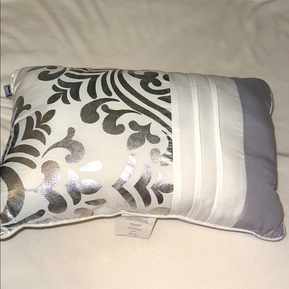Elegant White and Silver Decorative Pillow 16’x11’‎